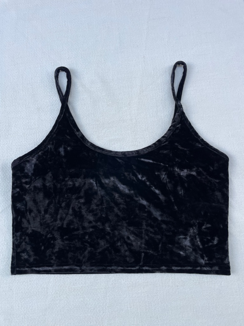 TOPSHOP Women’s Black Crushed Velvet Cropped Cami Top US 8